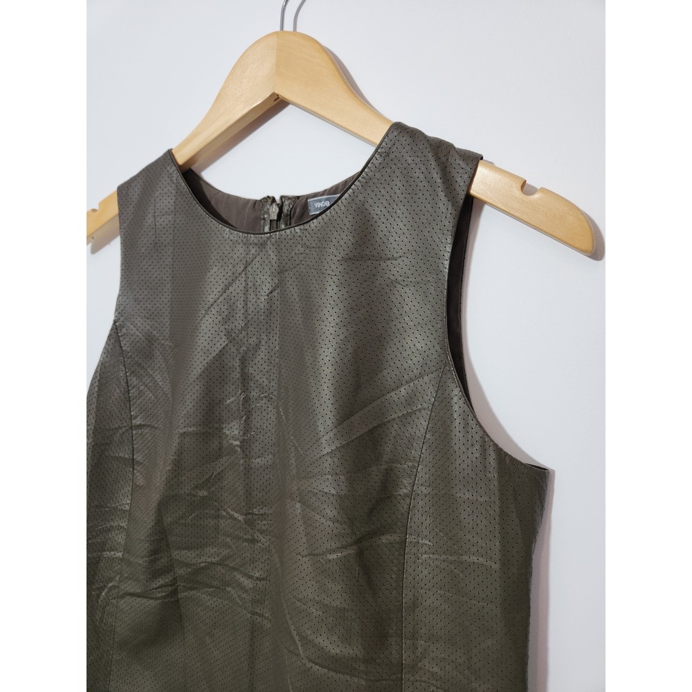 Vince Perforated Lambskin Leather Silk Shell Top Brown NWT Size 6 - Picture 3 of 8
